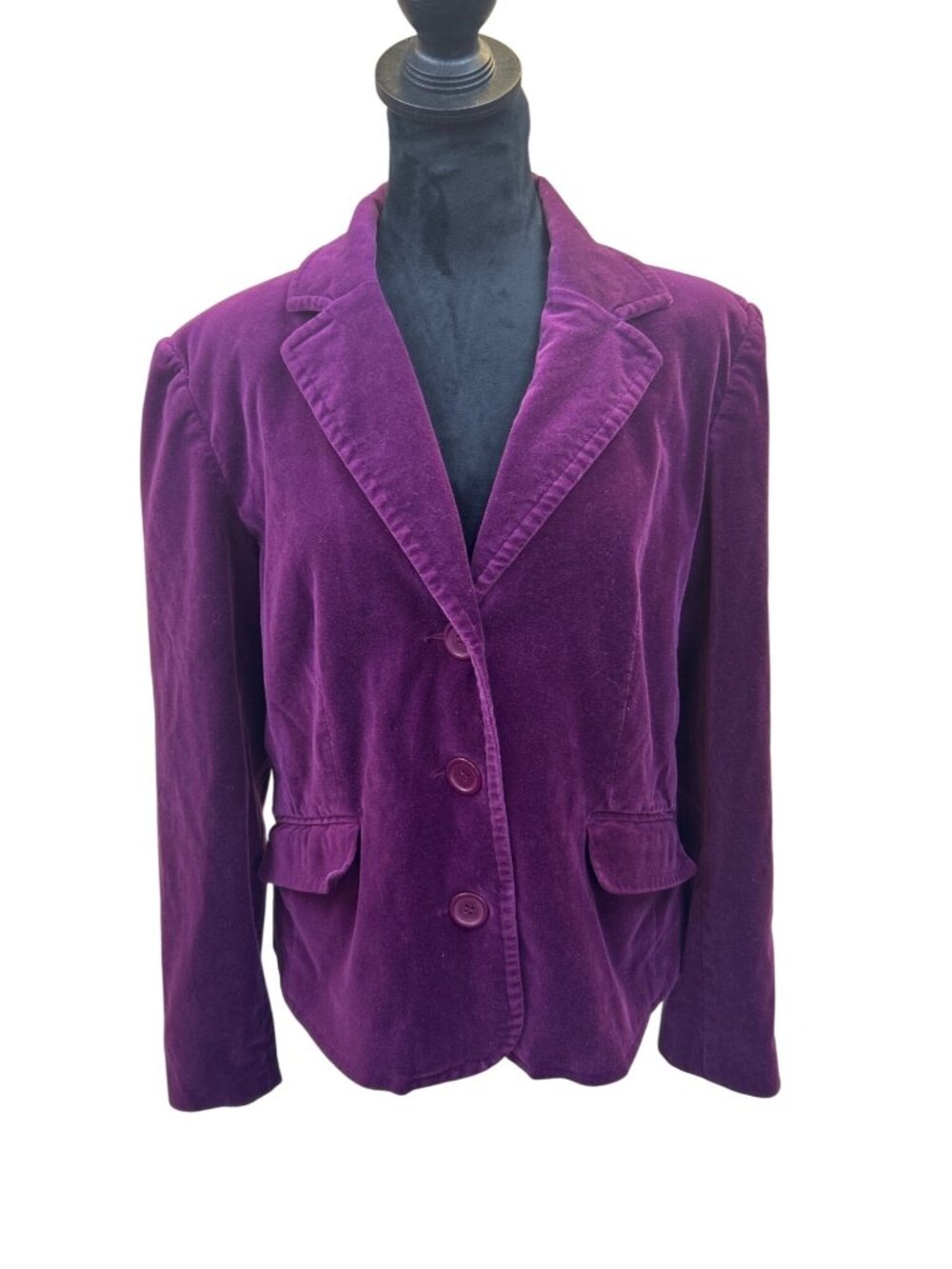 Dressbarn Blazer Women's L Plum Purple Velvet Button Up Career Office Jacket